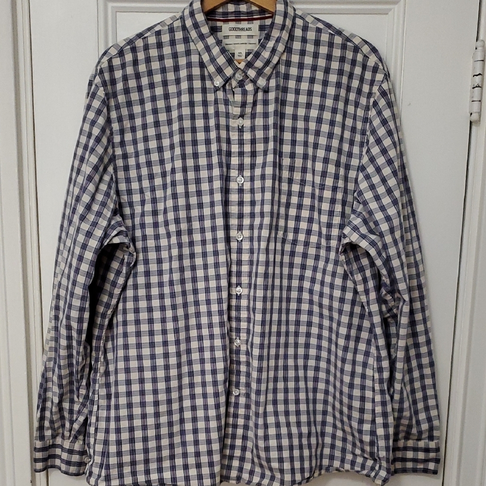 Goodthreads Men's Checkered Shirt - Blue and White